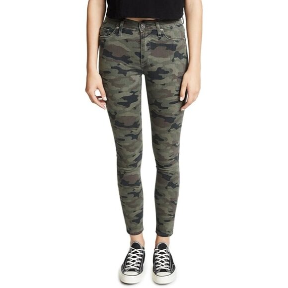 Hudson‎ Women's 26 Green Camo Printed Barbara High Waisted Super Skinny Jeans - Picture 1 of 10
